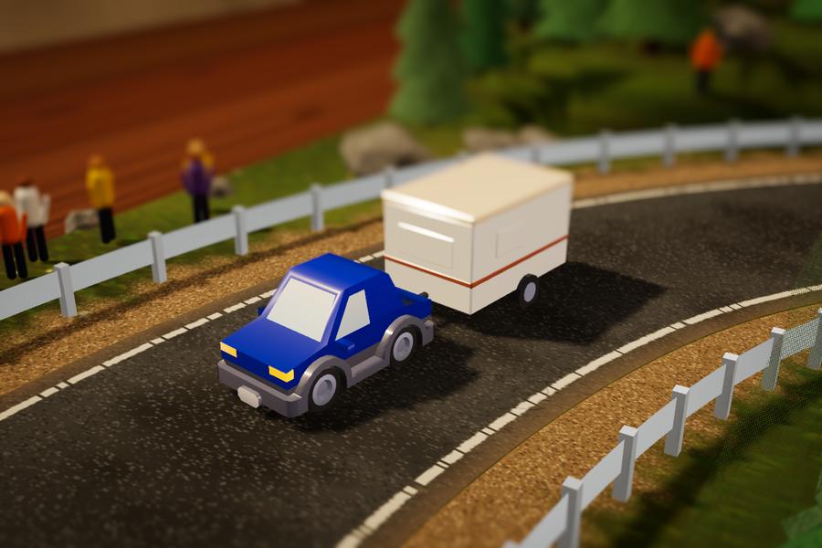 Holiday, the car towing a caravan
