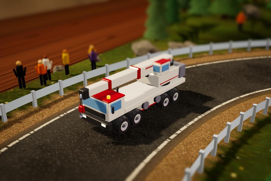 Mobile Crane, the white all-terrain crane with its boom folded over the cab