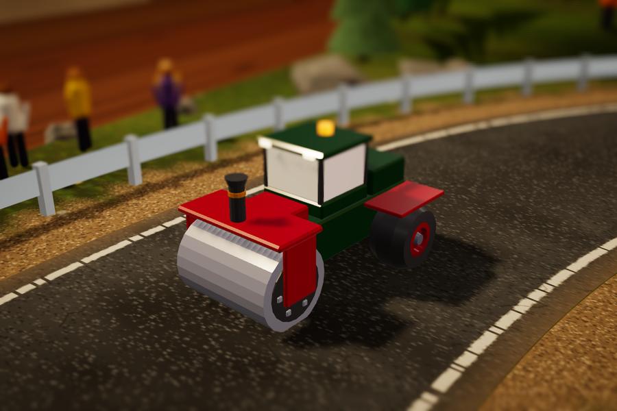 Road Roller, the blue road roller with a steel drum and a funnel