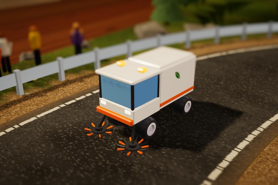 Street Sweeper, the white street sweeper with spinning brushes