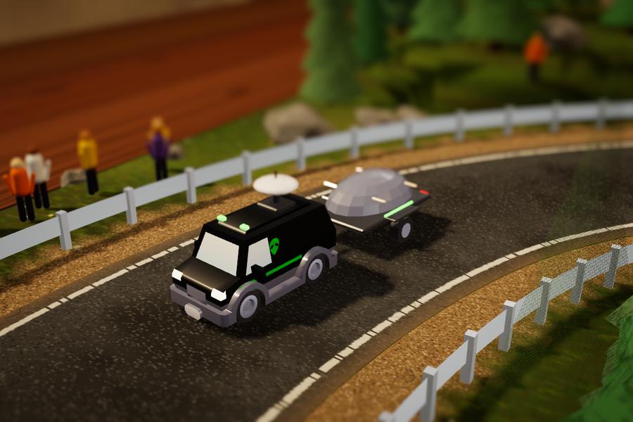 UFO Hunter, the van towing a flying saucer