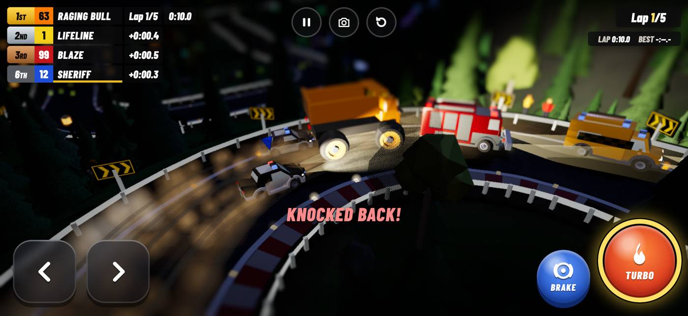 A night race where headlights light up the road