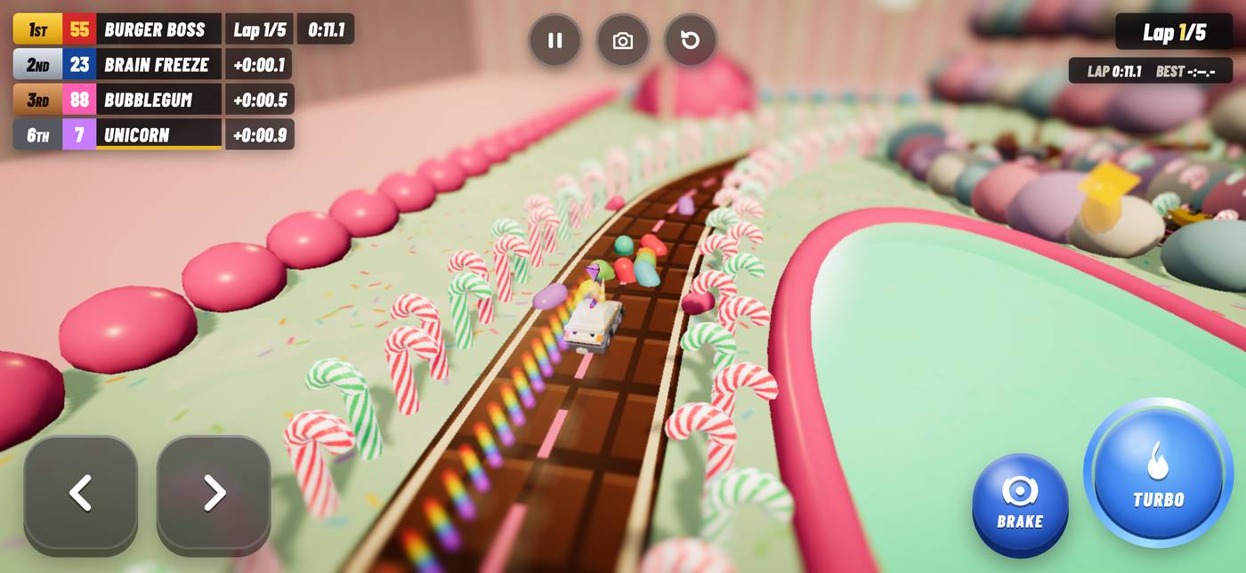 A chocolate road through Candy Land, lined with candy canes