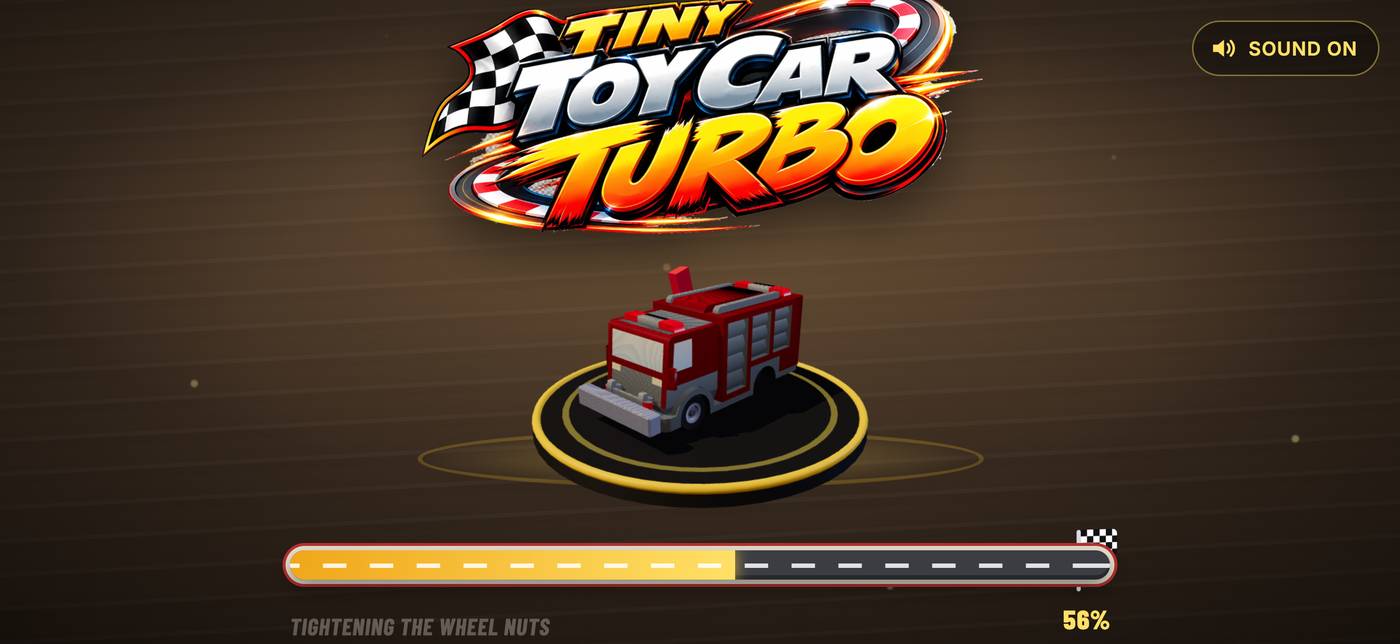 The title screen with a fire engine on its turntable